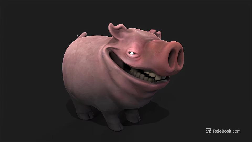 Funny 3D Pink Cartoon Pig Character With Grinning Teeth And Chubby Body 3d model 