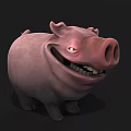 Funny 3D Pink Cartoon Pig Character With Grinning Teeth And Chubby Body