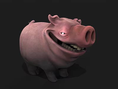 Funny 3D Pink Cartoon Pig Character With Grinning Teeth And Chubby Body 3d model