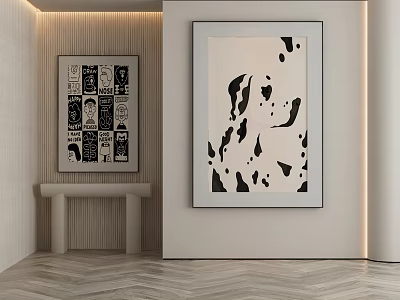 Modern Abstract Painting With Black White Patterns As Wall Art In Living Room Decor 3d model