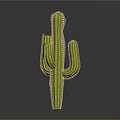 Tall Green Cactus Plant With Spiny Arms Standing On Gray Background