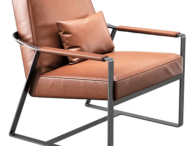 Brown Leather Leisure Chair With Metal Frame And Matching Accent Pillow 3d model