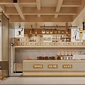 Cozy Bubble Tea Shop Interior With Wooden Ceiling Counter Drinks Display And Menu Boards