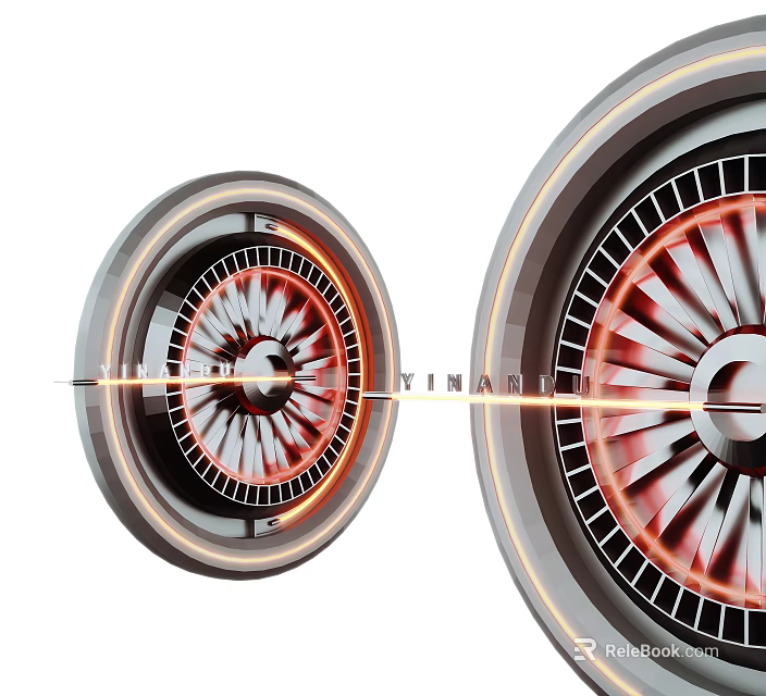 Modern Art Installation With Circular Design Red And White Blades And Orange Lighting 3d model 
