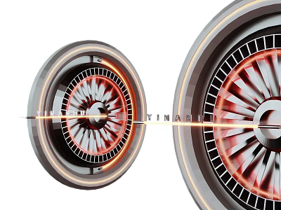 Modern Art Installation With Circular Design Red And White Blades And Orange Lighting 3d model
