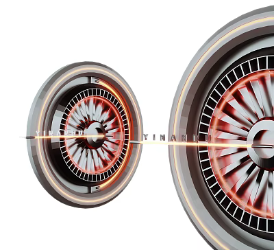 Modern Art Installation With Circular Design Red And White Blades And Orange Lighting 3d model