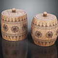 Decorative Carved Wooden Containers With Floral And Geometric Patterns On Lids