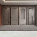 Four Light Toned Hinged Doors With Various Designs In Interior Display Space 3d model