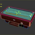 Professional Billiard Table With Green Felt Surface Red White Balls Cue Stick And Mahogany Frame
