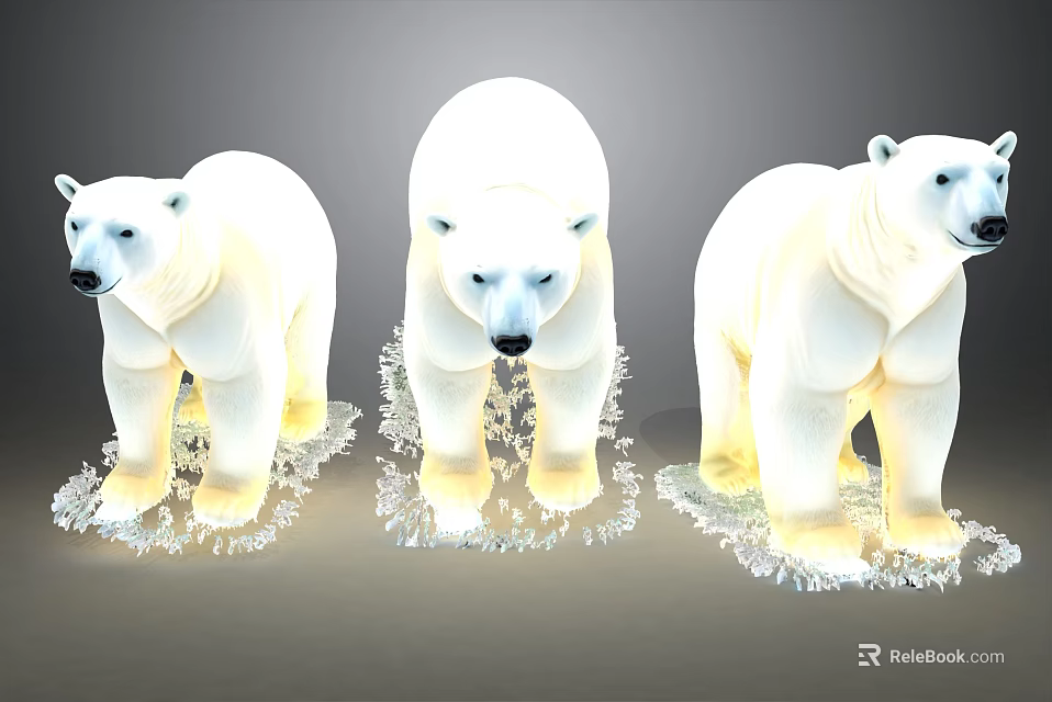 Three Polar Bear Figurines Standing on Ice Like Bases For Home Decorative 3d model 