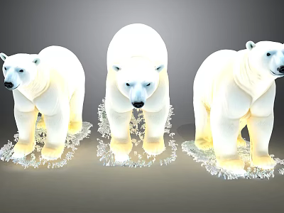 Three Polar Bear Figurines Standing on Ice Like Bases For Home Decorative 3d model
