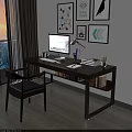 Modern Home Office Desk With Computer Lamp Books Small Plant And Decorative Paintings