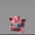Cute Pink Cartoon Creature Character With Big Blue Eyes Curly Head Open Mouth And Green Object