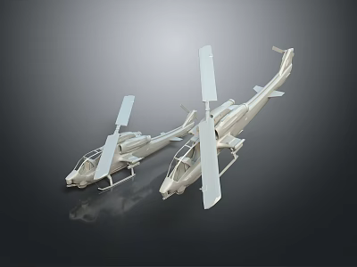 Two White Helicopter Models Displayed On Dark Background With Reflection 3d model