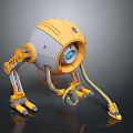 Yellow And Gray Robot Mechanical Creature With Large Blue Eye And Mechanical Legs 3D Design