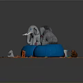 Two Elephant Dolls On Blue Bean Bags With Colorful Blocks Small Toys And Orange Carpet