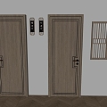 Chinese-style private room flat door hotel solid wood flat door grille window private room doorplate 3d model