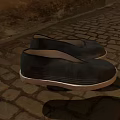 Traditional Black Cloth Shoes With Light Colored Soles And Classic Design