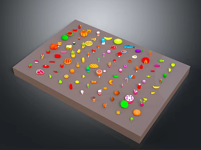 Colorful Food Models Featuring Various Fruits And Vegetables On Gray Platform 3d model