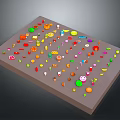 Colorful Food Models Featuring Various Fruits And Vegetables On Gray Platform