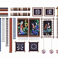 Traditional Decorative Wall Hangings With Scrolls Patterned Panels And Hanging Ornaments 3d model