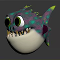 3D Rendered Vibrant Aquatic Creature With Large Green Eyes Sharp Teeth Purple Fins And Scales