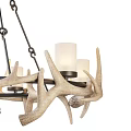 Antler Chandelier With Circular Design And Candle Shaped Lights Hanging By Metal Chains