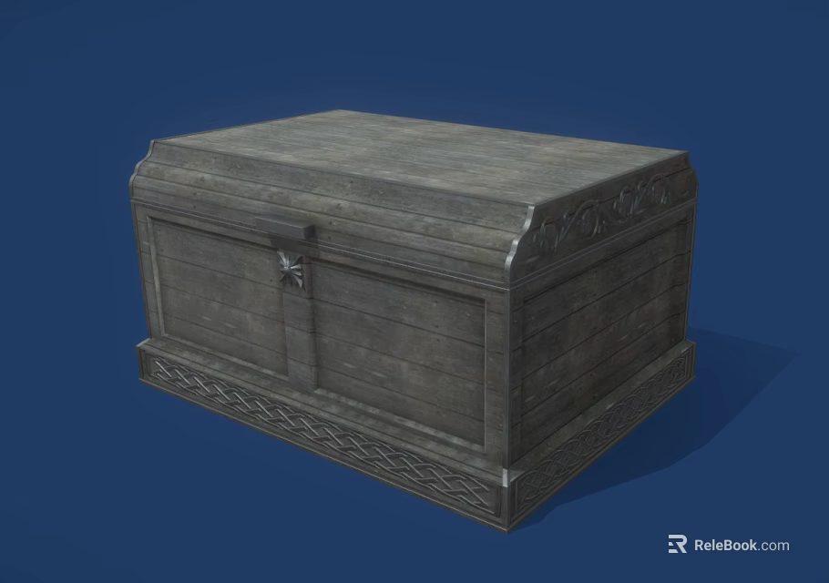 Vintage Wooden Chest With Intricate Carved Details And Decorative Lock Design 3d model 