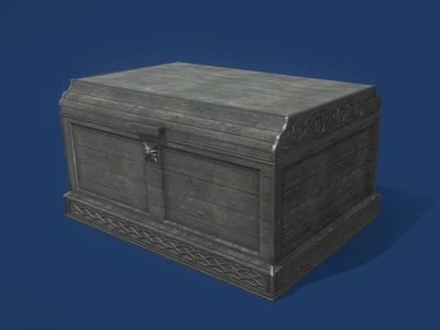 Vintage Wooden Chest With Intricate Carved Details And Decorative Lock Design 3d model
