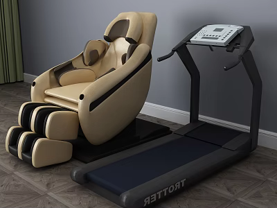 TROTTER Treadmill Fitness Equipment With Black Frame And Beige Massage Chair 3d model
