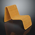 Woven Rattan Lounge Chair with Curved Ergonomic Design on Black Reflective Surface
