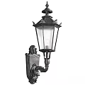 Vintage Black Wall Lamp With Glass Shade And Ornate Carved Decorative Base