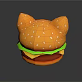 Cat Ear Shaped Burger With Sesame Seed Bun Lettuce Cheese And Patty