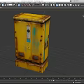 Yellow Rusty Industrial Control Box With Green Base And Metal Panel 3d model