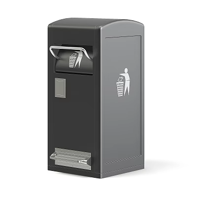 Public Trash Bin With Foot Pedal And Waste Disposal Icon For Outdoor Durable Use 3d model