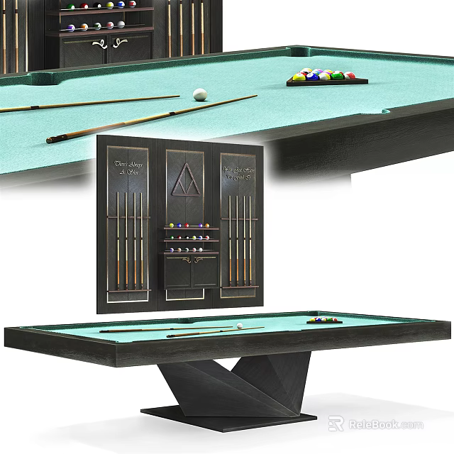 Premium Billiard Sports Equipment With Table Cues Balls And Storage Rack 3d model 