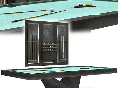 Premium Billiard Sports Equipment With Table Cues Balls And Storage Rack 3d model