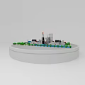 Model Sand Table Design With Cross Topped Building Green Plants And Circular Base