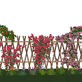 Colorful Climbing Plant Combination on Bamboo Fence with Red Pink Vines and Orange Fruits
