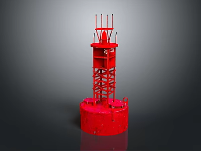Red Industrial Tower Structure With Circular Base Metal Framework And Platform 3d model