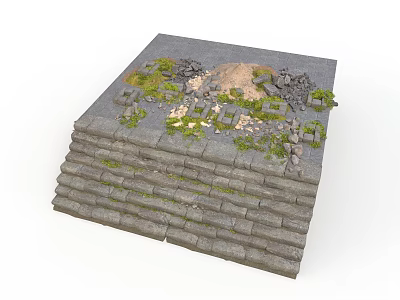 Modern Layered Stone Steps In Landscape Design With Green Plants And Stones 3d model