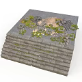 Modern Layered Stone Steps In Landscape Design With Green Plants And Stones