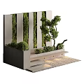 Modern Vertical Living Plant Wall With Round Potted Plant And Steps Lighting