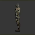Futuristic Game Movie Character In Green Brown Armored Suit With Helmet And Standing Pose