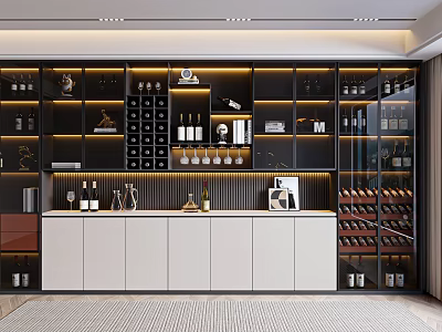 Modern Wine Cabinet With Glass Doors LED Lighting And Wine Storage Shelves 3d model