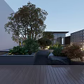 Terrace Garden Landscape Design With Trees Plants Lighting And Patio Tiles