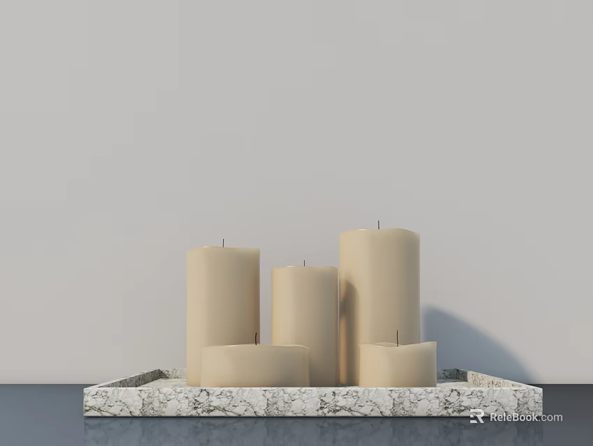 Elegant Candle Lamp Arrangement On Marble Tray With Light Colored Wall Background 3d model 