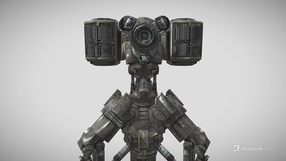 Futuristic Mechanical Weapon Featuring Robotic Structure Armored Body Industrial Metal Components And Mechanical Arms 3d model 