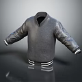 Gray Casual Baseball Jacket With Leather Sleeves And Ribbed Collar Cuffs Hem
