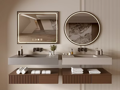 Modern Bathroom Vanity With Double Sink Wall Mounted Wooden Cabinets And Mirrors 3d model